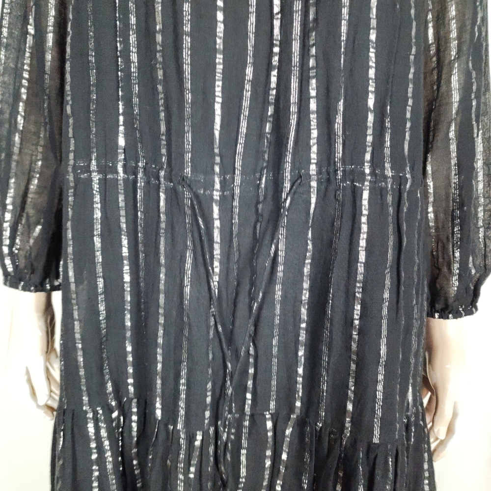 ISABEL MARANT ETOILE Women's sz 40 Black Metallic Silver Stripe Tiered Dress M - Picture 10 of 15